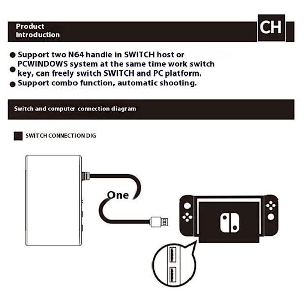 Kompatibel med Nintendo Switch OLED USB Gamepad Adapter N64 Controller Converter Svart