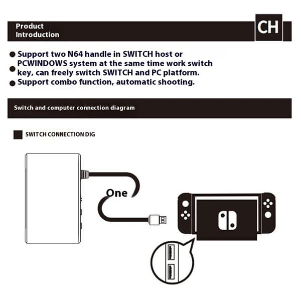 Yhteensopiva Nintendo Switch OLED USB Gamepad Adapter N64 Controller Converter - ohjaimen kanssa Black