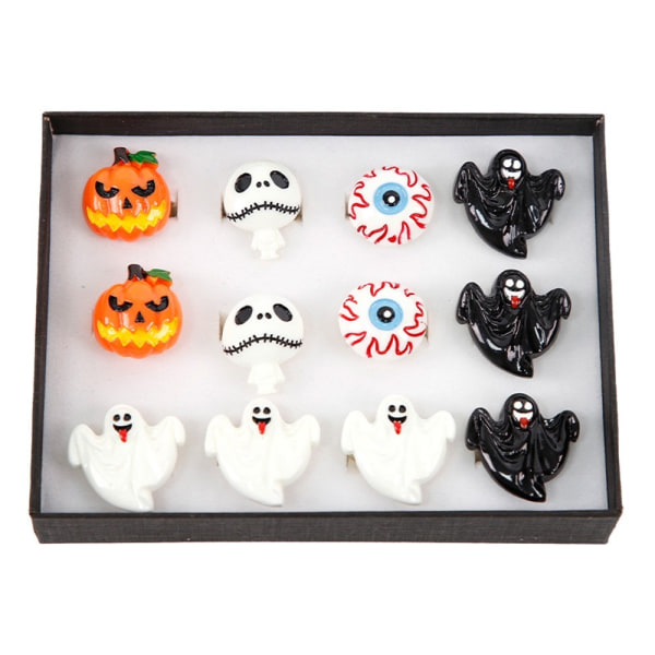 12st Halloween Ringar Spooky Ghost Bat Pumpkin Spöke Pumpa multifärg