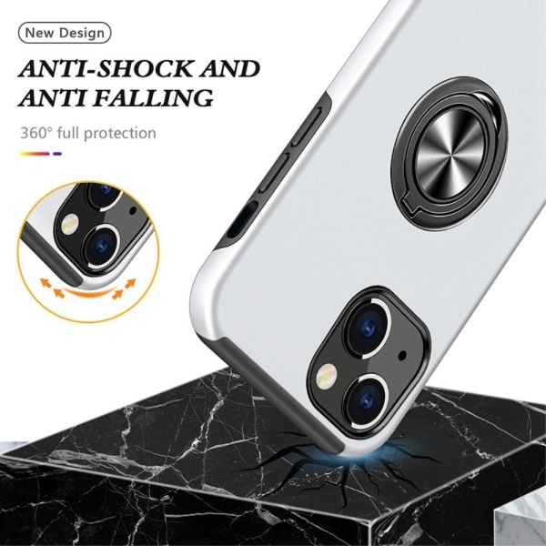 iPhone 14 Plus Fingerring Kickstand Hybrid Taske - Sølv Silver