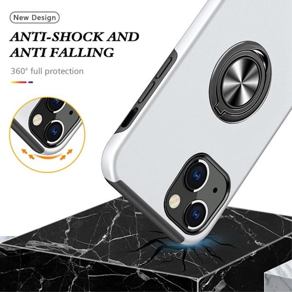 iPhone 14 Plus Hybrid Deksel Med Fingerring - Sølv Silver