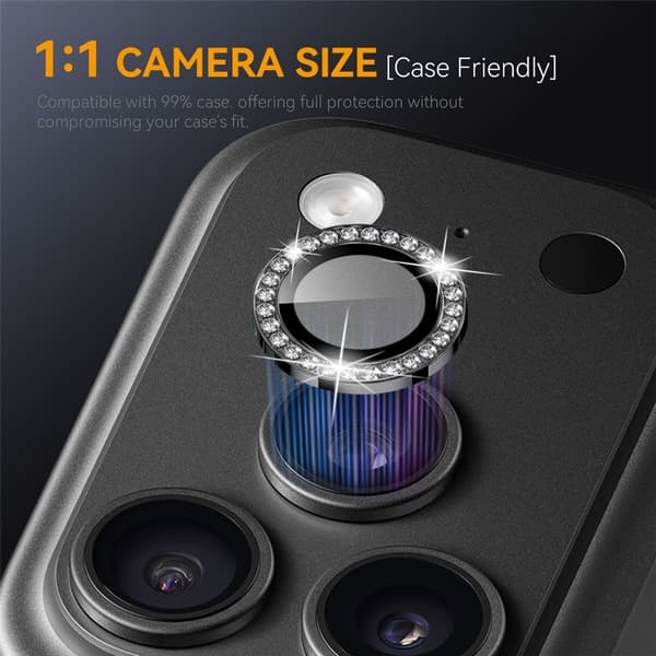 NORTHJO Kameralinsebeskyttelse med rhinstenring til iPhone 18 Pro / 18 Pro Max Black
