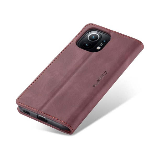 CASE Retro -lompakkokotelo Xiaomi Mi 11 -puhelimelle - viininpunainen Red