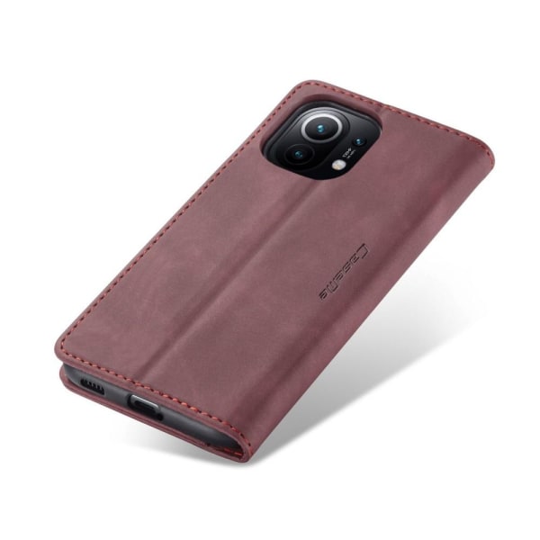 CASEME Retro Wallet Case for Xiaomi Mi 11 - Wine Red Red