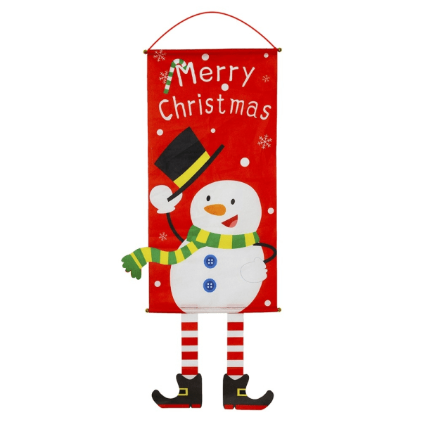 Merry Christmas Flag Xmas Hanging Banner Door Decor - Snowman Red