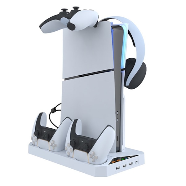 IPLAY til Sony PS5 Slim Digital / Disc Edition Kølestativ Dual Controller Ladestation Headset Ophæng White