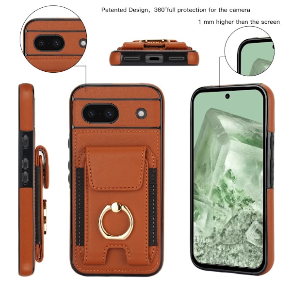 För Google Pixel 8a Kickstand Case Telefonfodral med Kortfack - Brun Brun