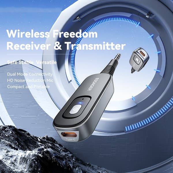 Autostereo Bluetooth - lähetinvastaanotin 3,5 mm Aux - sovitin kaiutinvahvistimelle Black