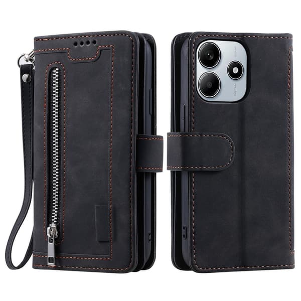 Til Xiaomi Redmi Note 14 4G Etui med Lynlåslomme og 9 Kortlommer Black