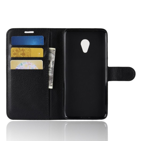 Litchi Texture Wallet Stand Flip Case til Alcatel 1X - Sort Black
