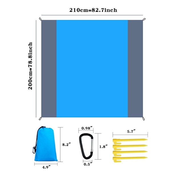 Stor Strandfilt 210x200cm Sandtät Vattentät Lätt Utomhusfilt Blå Blå