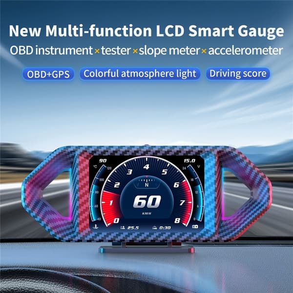 Speedometer med Head-Up Display (HUD), LCD, OBD og GPS – turtall, drivstofforbruk og stigning Blue