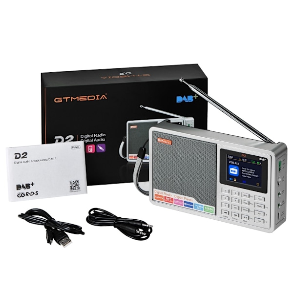 Digital radiomottaker DAB+FM RDS Bluetooth MP3-spiller REC-opptaker TF-kort Silver grey