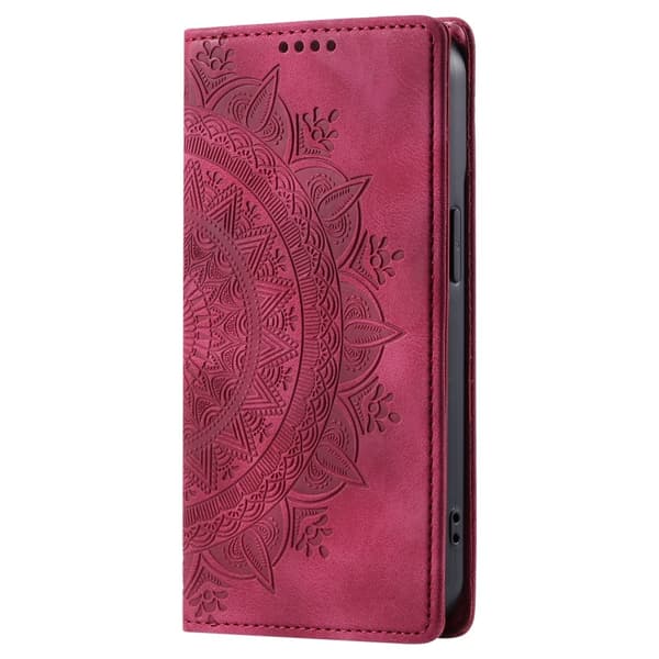 Til Samsung Galaxy S25 tegnebogscover Cover Shell Mandala Blomstermønster Red