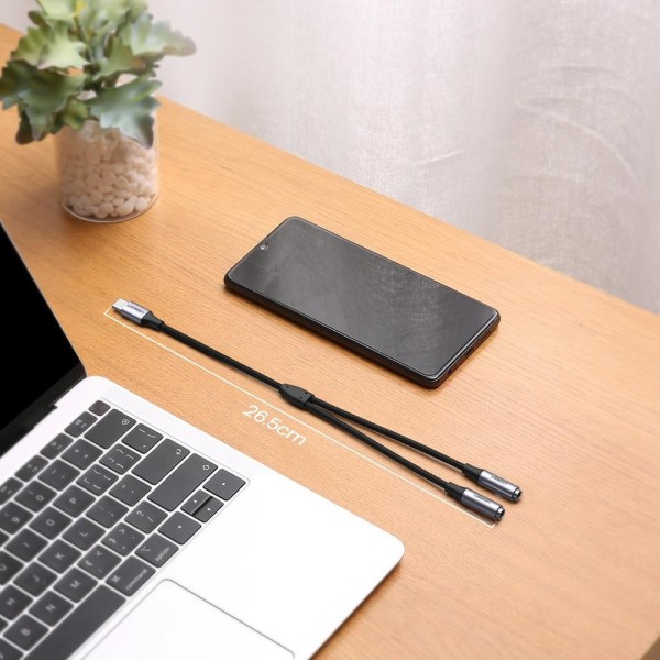 Usb-C uros ja kaksinkertainen 3,5 mm naaras Audio Splitter AUX kuulokkeet Black