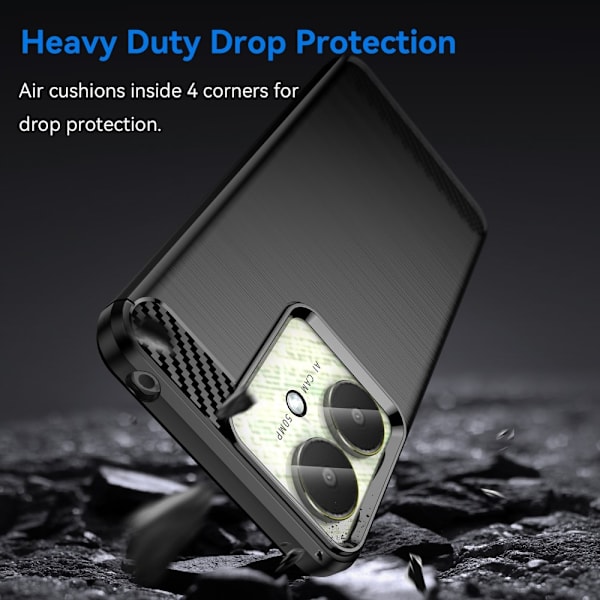 Til Xiaomi Redmi 13C Carbon fiber tekstur Cover Back - Sort Black