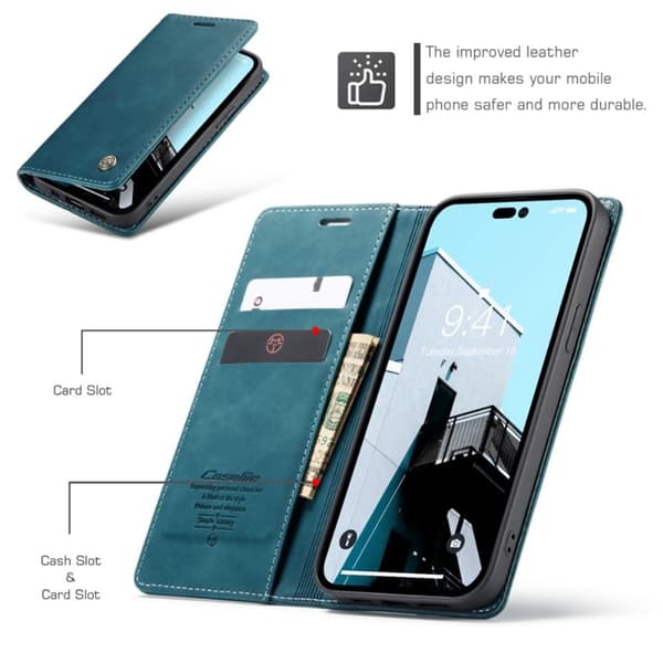 CASEME Retro tegnebog taske til iPhone 14 Pro Max - Blå Blue