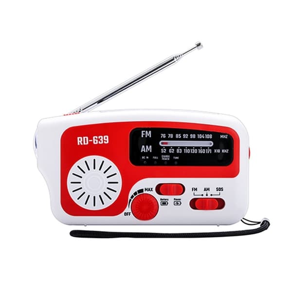 AM/FM nødradio Håndsving lommelygte SOS solcelle PowerBank USB White