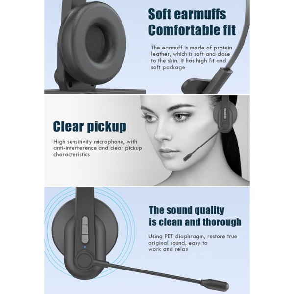 OY631 Bluetooth 5.3 -kuulokkeet Asiakaspalvelukuulokkeet mikrofonikuulokkeilla. Black