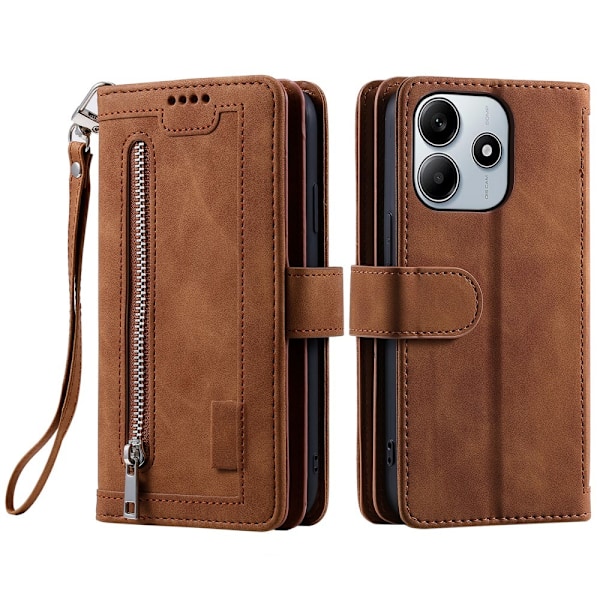 Til Xiaomi Redmi Note 14 4G Deksel med glidelås og 9 kortspor Brown