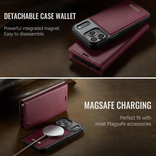 CASEME Til iPhone 17 Pro Lommebokdeksel Magnetisk Avtakbar RFID Beskyttelse Red