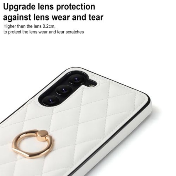 Samsung Galaxy S23 Etui Rhombus Grid Mønster Bagdæksring Stativ - Hvid White