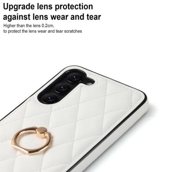 Samsung Galaxy S23 Rhombus Grid Mønsterveske Fingerring - Hvit White