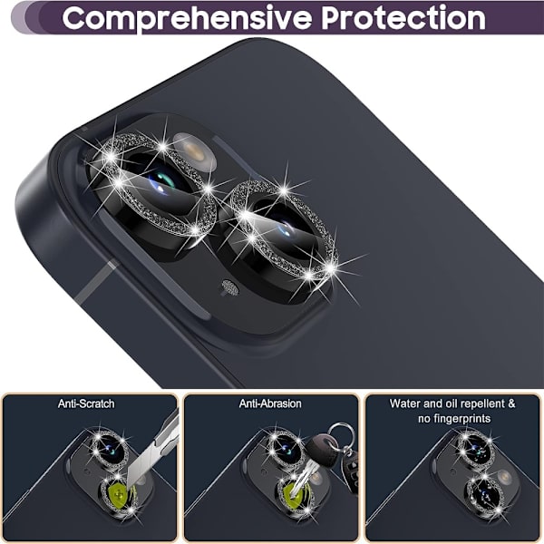 Kameralinse til iPhone 15/15 Plus Glitter Black
