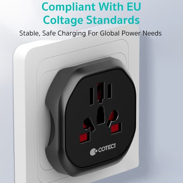 COTECI universel rejseadapter og strømomformer (US/UK/EU) White