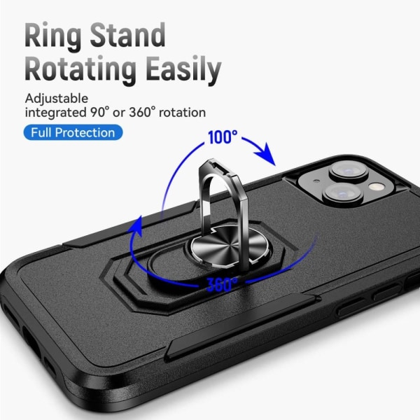 iPhone 14 Plus iskunkestävä TPU+PC Kickstand Puhelinkotelo Autoon kiinnitettävä metallilevy - musta Black