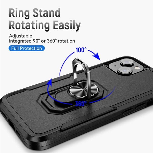iPhone 14 Plus Stødsikker TPU + PC Kickstand Telefonetui Bilmonteret Metalplade - Sort Black