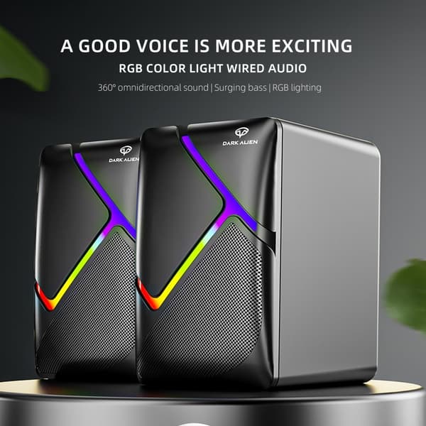 DARK ALIEN USB Desktop Højttalere Computer Laptop Subwoofer RGB Black