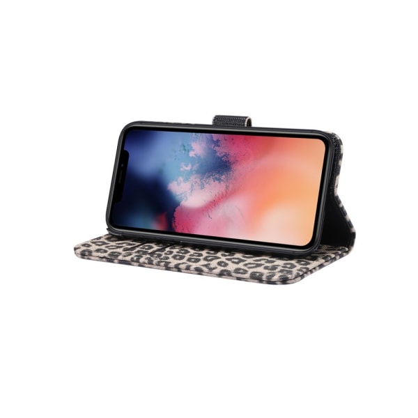 Leopard Pattern Wallet matkapuhelimen suojus iPhone 11 - ruskea Brown