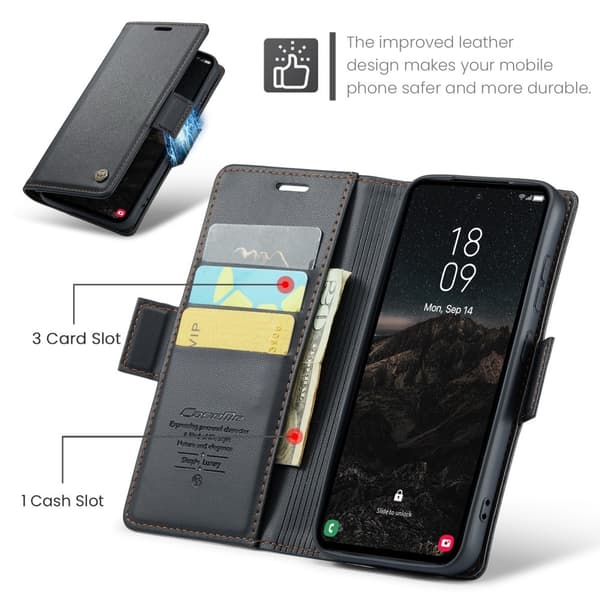 CASEME Retro Lompakkokotelo Samsung Galaxy S25 Black