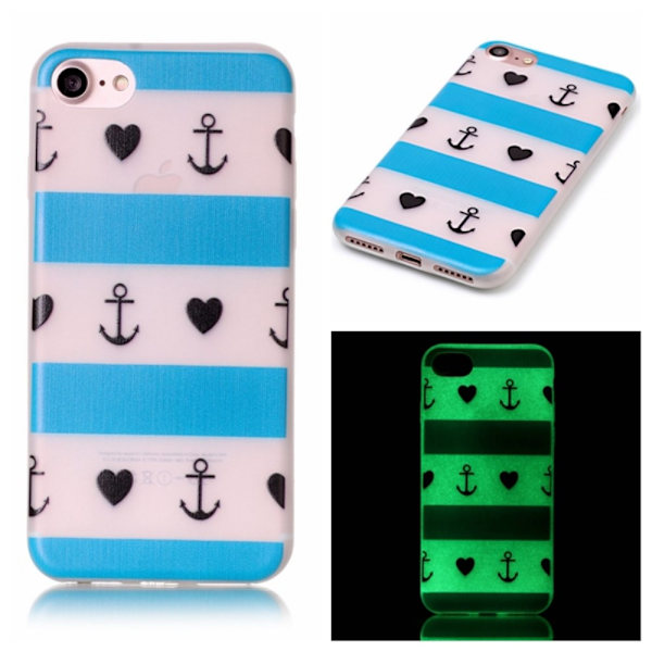 iPhone 7 / iPhone 8 Skal Glow in the dark - Anchor Heart Stripe Purple
