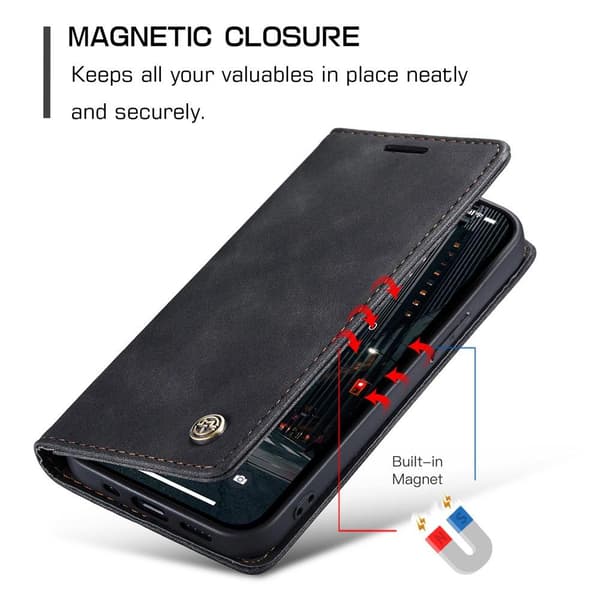 CASEME Retro tegnebog taske til iPhone 15 Pro Max - Sort Black