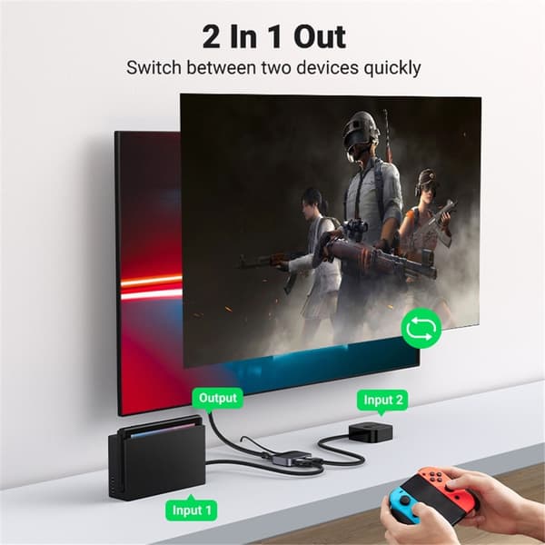 HDMI-splitter 8K/60Hz 4K/120Hz – Switch/adapter (2 inn, 1 ut) HDMI 2.1-omformer Black