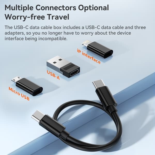 TOOCKI USB-C til USB-C kabel, USB+iP+Micro USB adaptere, etui Black
