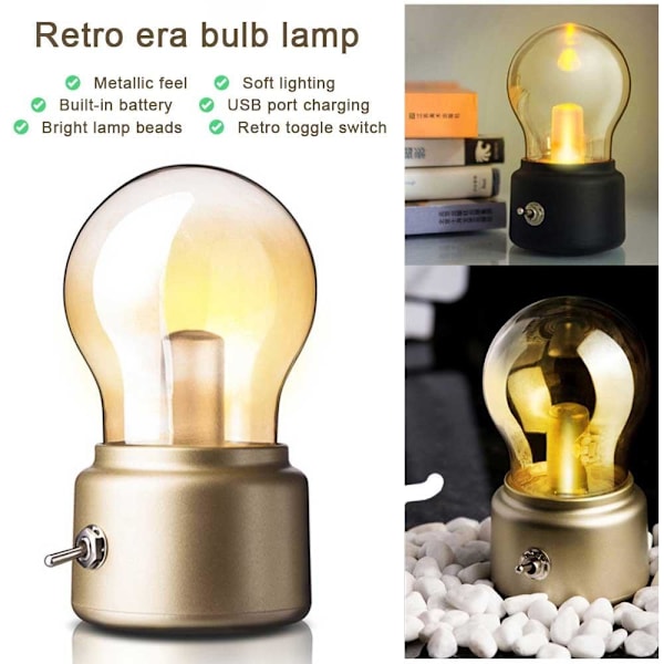 Retro glödlampa för sängbord LED-lampa Uppladdningsbar Guld