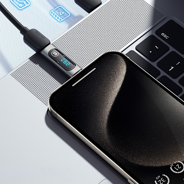 USB-C hane till USB-C hona 240W Power Meter Tester Digital Svart