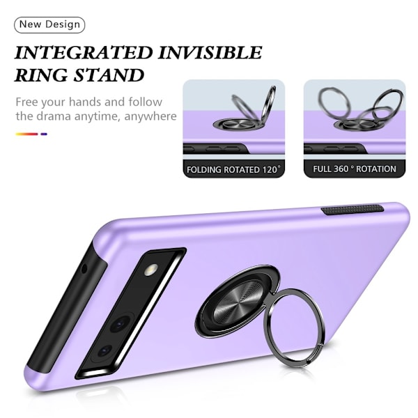 Til Google Pixel 8a Fingerring Kickstand Hybrid Taske Purple