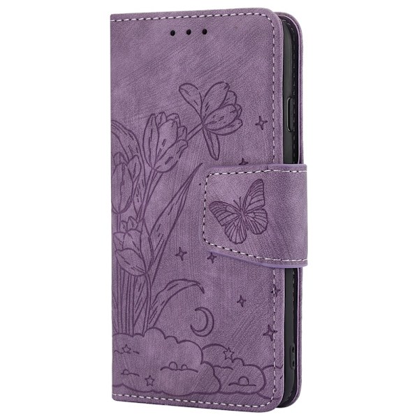 For iPhone 16e Etui Sommerfugl Blomst Ripebestandig Telefondeksel Purple