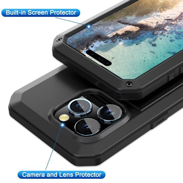 iPhone 15 Pro Max Heavy Duty Robust -hybridikotelo Shell + karkaistu lasi Black