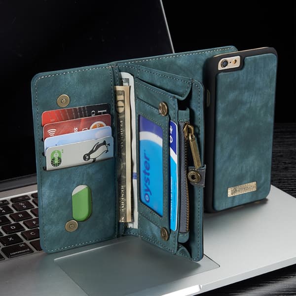 CASEME iPhone 6s 6 Retro Split Lommebok - cover I Lær - Blå Blue