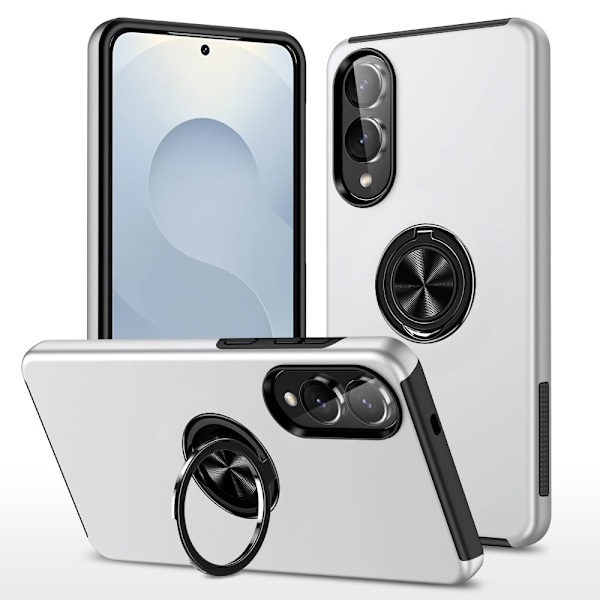 Til Samsung Galaxy S25 Edge Hybrid Deksel Med Fingerring Silver