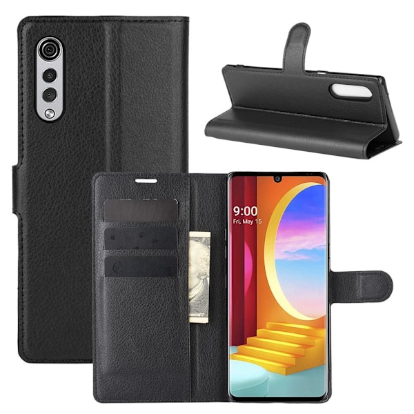 Litchi Wallet Stand Case for LG Velvet Black