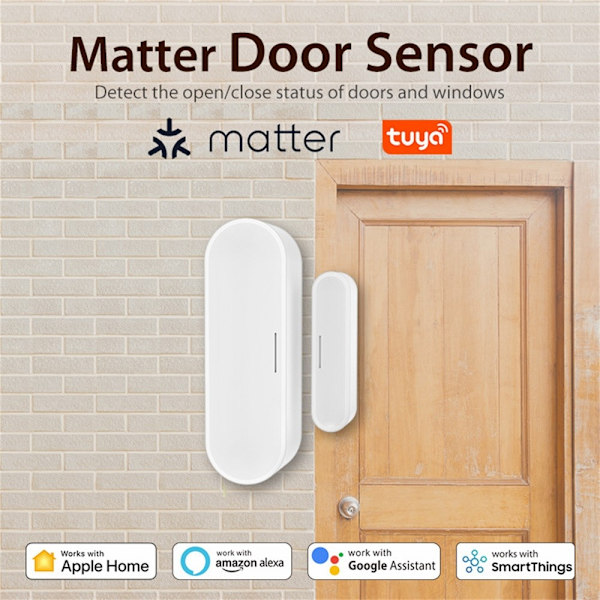 Matter Thread Dørsensor USB-drevet magnetisk Smart Home Sensor Vinduesalarm White