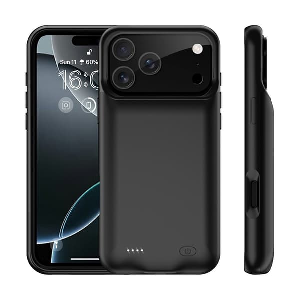Ladetui  For iPhone 17 Pro Max 6000mAh oppladbart batterideksel Powerbank Transparent