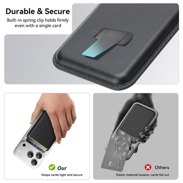 Slank magnetisk kortholder for iPhone 17, 16, 15, 14, 13 og 12 Black
