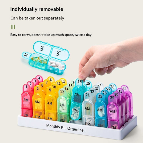 Pill Organizer 64 Compartments Monthly Medicine Box Tablets Pill Box Multicolor